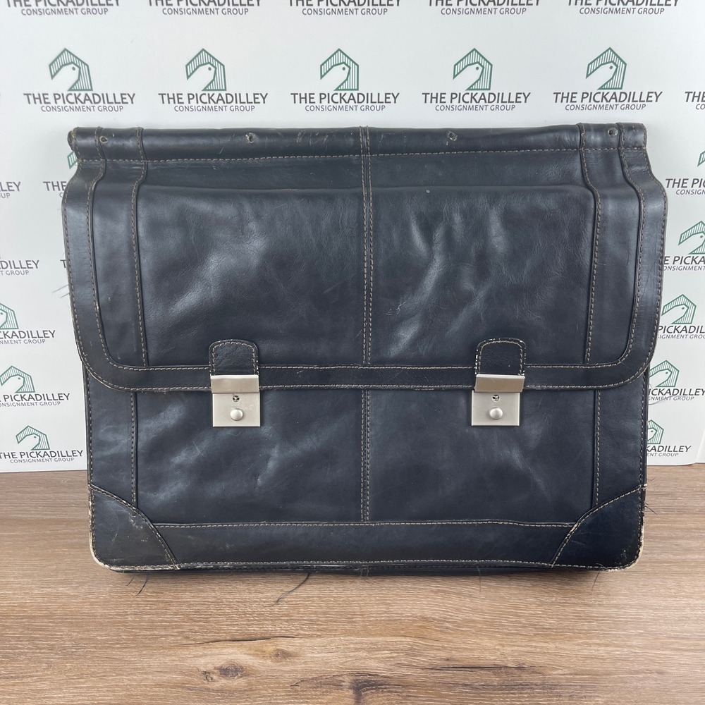Wilsons Leather Briefcase Black Genuine Leather Double Buckle‎ Messenger Bag